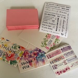 New Set of 50 Floral Thank You Cards With Envelopes & Affirmation Stickers